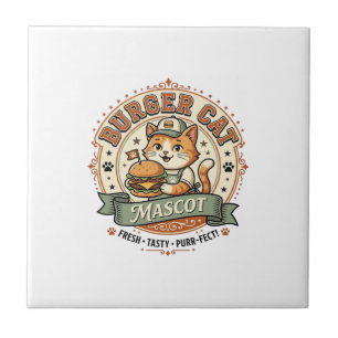 Burger-Katzen-Maskottchen Katze Fast-Food-Maskottc Fliese