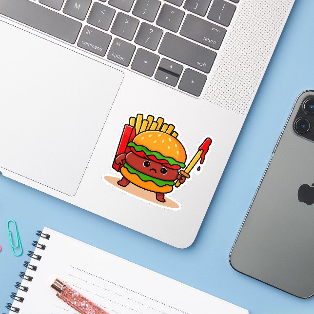 Burger Knight Aufkleber (Laptop mit iPhone)