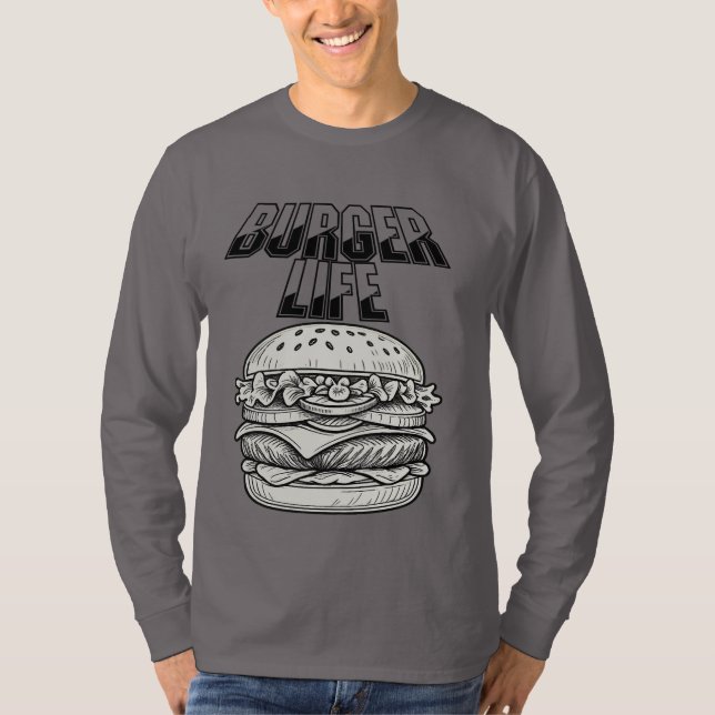 Burger Life T - Shirt - Retro Line Art Cheeseburge (Vorderseite)