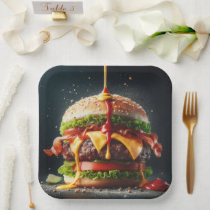 Burger mit Spritzsoße Pappteller