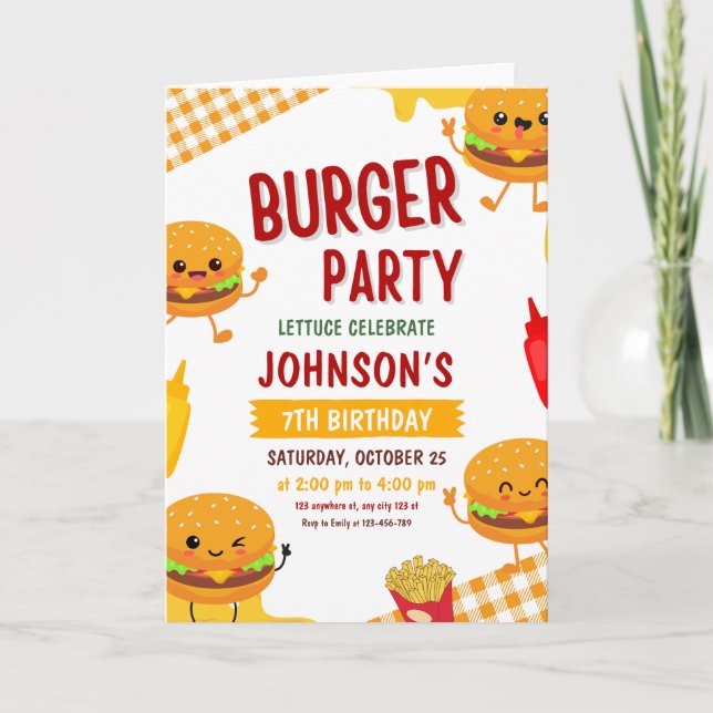 Burger Party Geburtstagseinladung, GRILLEN im Hint Einladung (Vorderseite)