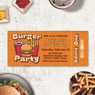 Burger-Party-Jungen-Geburtstags-Ticket-Einladung Einladung