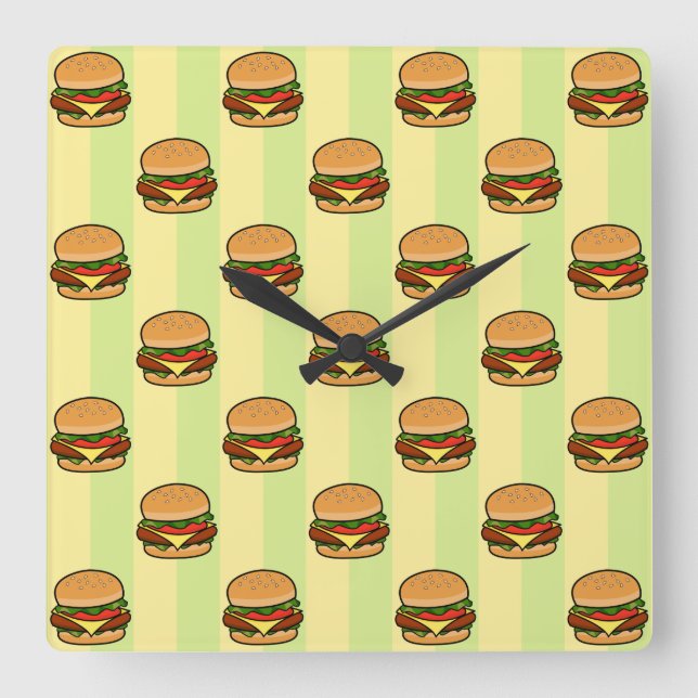 Burger Pattern Quadratische Wanduhr (Vorderseite)