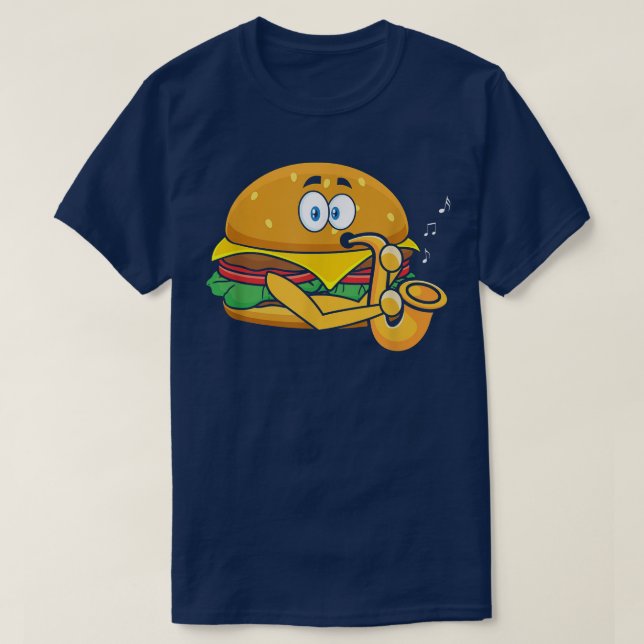 Burger Playing Saxophone, Saxophonist Player Jazz  T-Shirt (Design vorne)