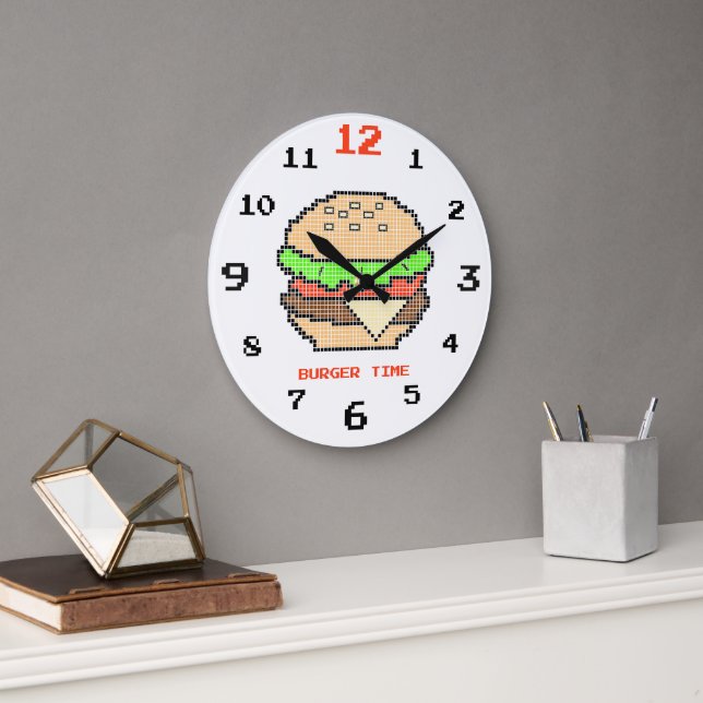 Burger Time – Pixel Art Design Große Wanduhr (Büro)
