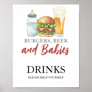 Burger und Babys Babydusche Getränke Poster