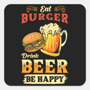 Burger und Bier Quadratischer Aufkleber