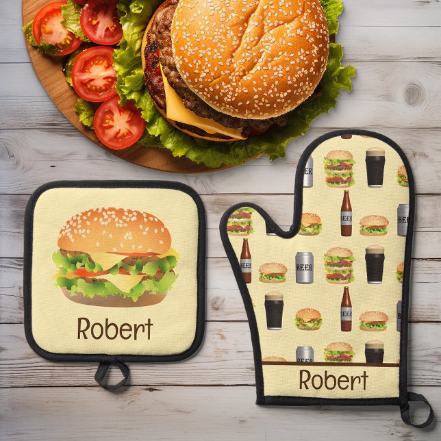 Burger und Biere Ofenhandschuh & Topflappen-Set (Von Creator hochgeladen)