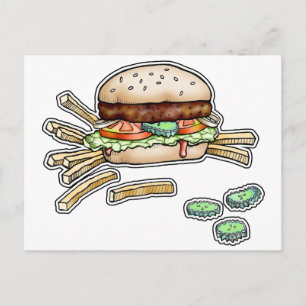 BURGER UND FRIES POSTCARD POSTKARTE