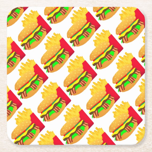 Burger und Fries Rechteckiger Pappuntersetzer (Vorderseite)