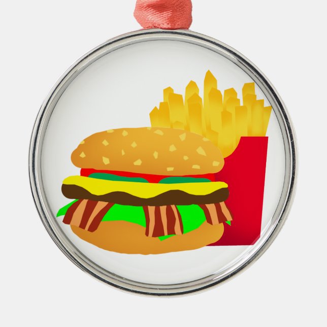 Burger und Fries Silbernes Ornament (Vorne)