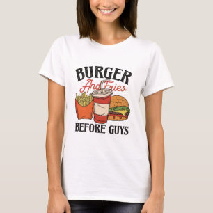 Burger und Fries vor Typ T-Shirt