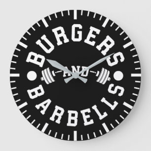 Burgers and Barbells - Funny Workout Motivierend Große Wanduhr