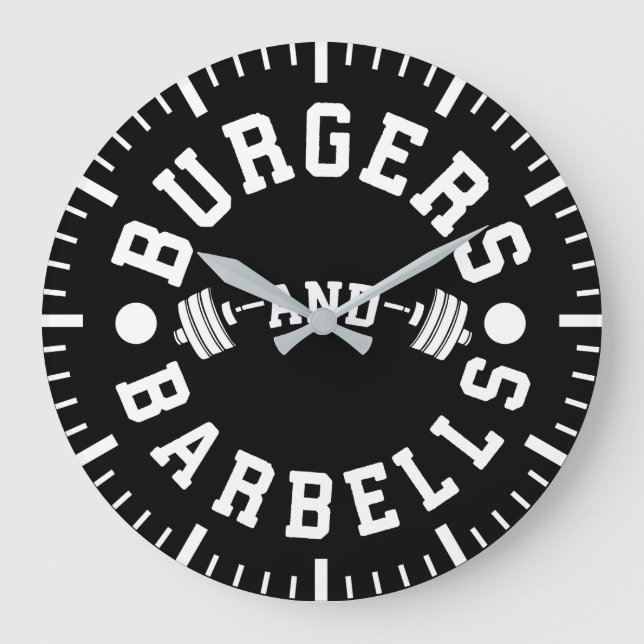 Burgers and Barbells - Funny Workout Motivierend Große Wanduhr (Vorderseite)
