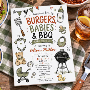 Burgers, Babies & BBQ Baby Shower Einladung