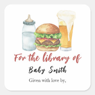 Burgers, Biere und Babys - für die Bibliothek Quadratischer Aufkleber