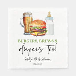 Burgers Brews and Diapers Too! Baby Shower Serviette