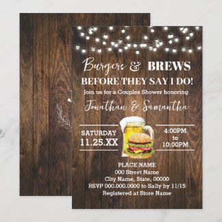 Burgers & Brews bevor ich Western Paare Dusche Einladung