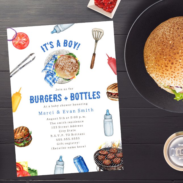 Burgers + Flaschen Cookout Boy Baby Dusche Einladung (Von Creator hochgeladen)