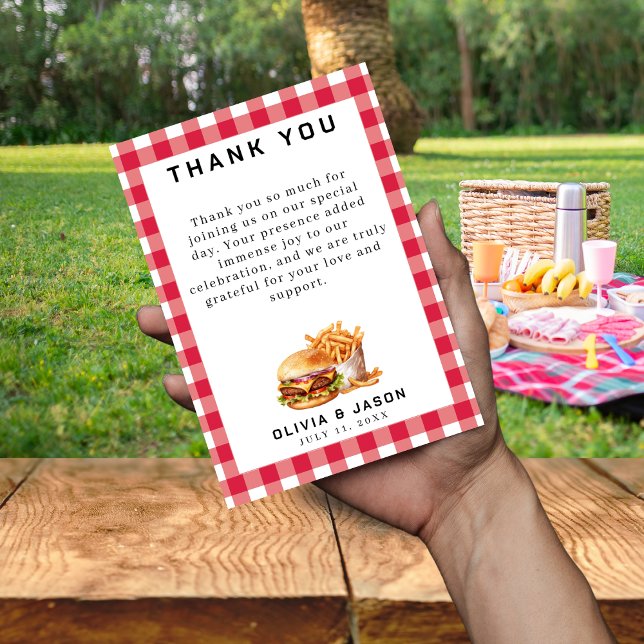 Burgers & Fries Picnic Polterabend Dankeskarte (Burgers & Fries Picnic Wedding Shower Thank You Card
)