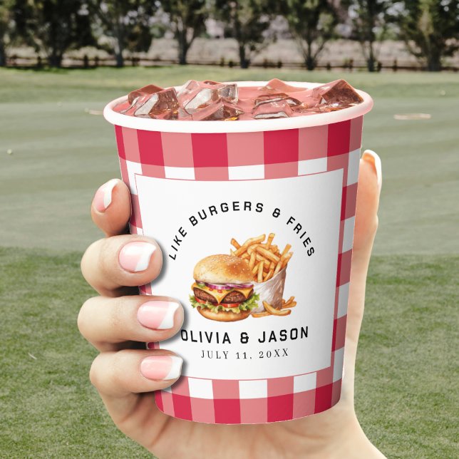 Burgers & Fries Picnic Polterabend Pappbecher (Burgers & Fries Picnic Wedding Shower Paper Cups
)