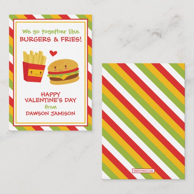 Burgers & Fries Valentine's Classroom Cards Mitteilungskarte (Vorne/Hinten)