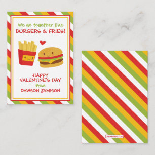 Burgers & Fries Valentine's Classroom Cards Mitteilungskarte