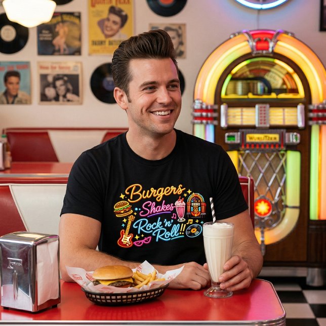 Burgers Shakes Rock 'n' Roll Neon Diner Graphic Tri-Blend Shirt (Von Creator hochgeladen)