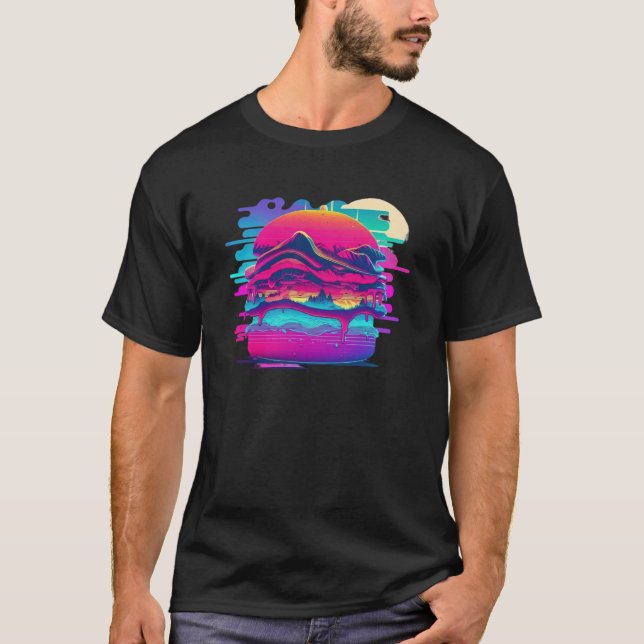 Burgers Synthwave 80s Retrowave Aesthetic T-Shirt (Vorderseite)