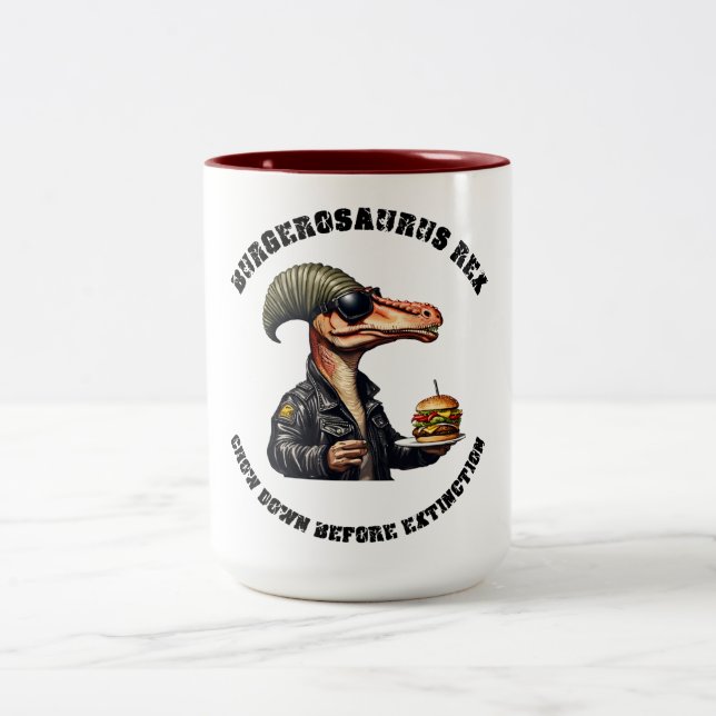 Burgersaurus Rex Dinosaur Zweifarbige Tasse (Mittel)