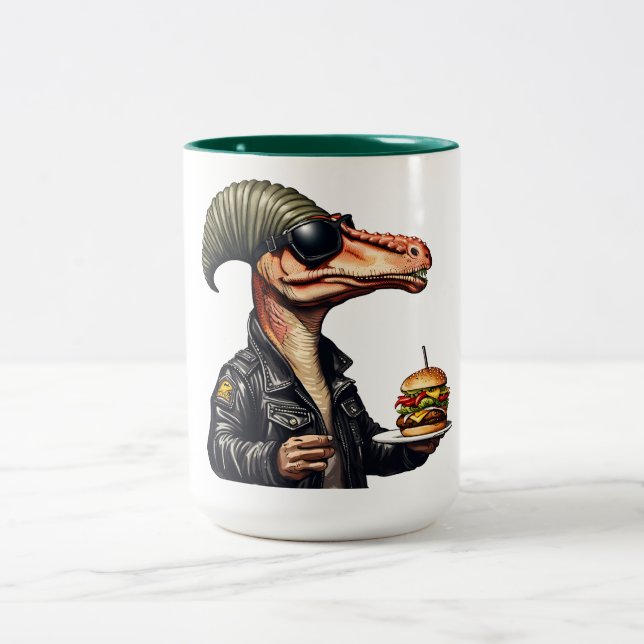 Burgersaurus Rex Dinosaur Zweifarbige Tasse (Mittel)