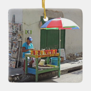 Bürgersteigs-Frucht-Verkäufer in Cartagena Keramikornament