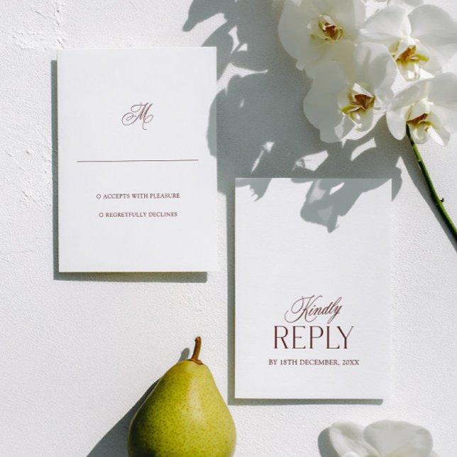 Burgindy & White Minimalist Wedding  RSVP Karte (Burgindy & White Minimalist Wedding RSVP Card)