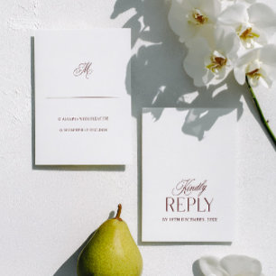 Burgindy & White Minimalistische Hochzeit RSVP Karte
