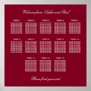 Burgund 13 Tisch Hochzeit Sitzordnung Poster