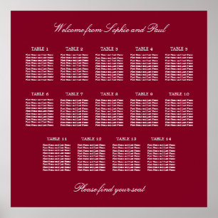 Burgund 14 Tisch Hochzeits-Sitzplan Poster