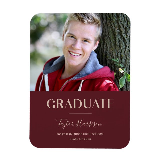 Burgund 2025 Graduate 1-Foto Grad Ankündigung Magnet (Vertikal)