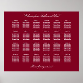 Burgund 24 Tisch Hochzeitsstühle Chart Poster