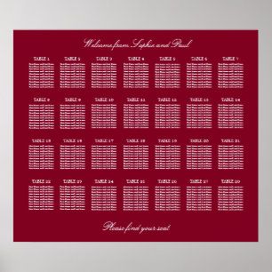 Burgund 28 Tisch Hochzeit Sitzordnung Poster