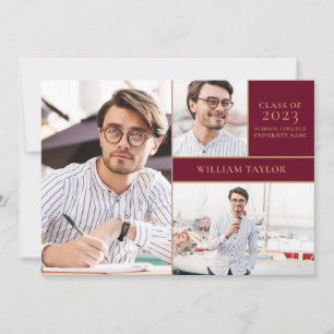 Burgund 3 Foto Gold Graduation Party Einladung