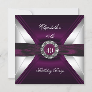 Burgund 40. Geburtstag Diamant Weiß Silber Party Einladung