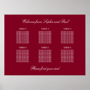 Burgund 6 Tisch Hochzeit Sitzordnung Poster