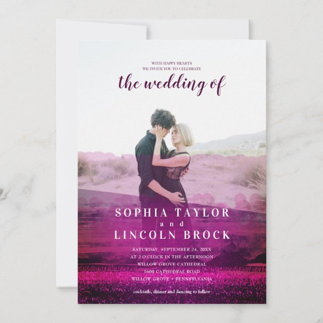 Burgund abstrakt Overlay Foto Hochzeit Einladung (Vorderseite)