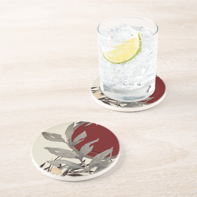 Burgund Abstrakte Wasserfarbe Sandstone Getränkeuntersetzer (Seite)