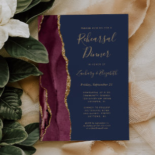 Burgund Achat Navy Blau Hochzeitsprobe Dinner Einladung