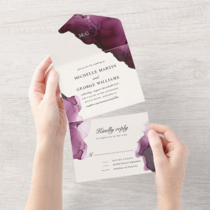 Burgund Alkohol Tinte Textur Hochzeit All In One Einladung