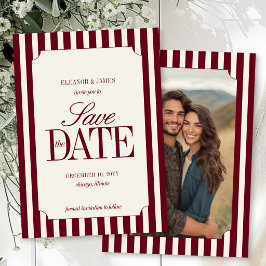 Burgund alte Geld Vornehm gestreifte Winterhochzei Save The Date