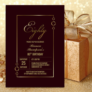 Burgund am 80. Geburtstag mit Gold Frame Party Einladung