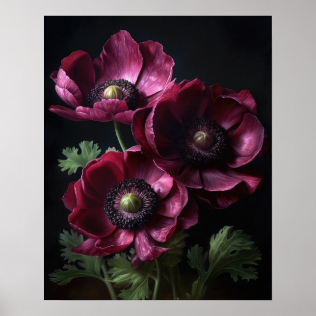 Burgund Anemone Blume Art Print Poster (Vorne)