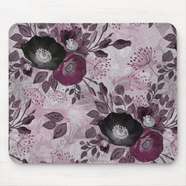 Burgund Aquarell Blume. Mousepad (Vorne)